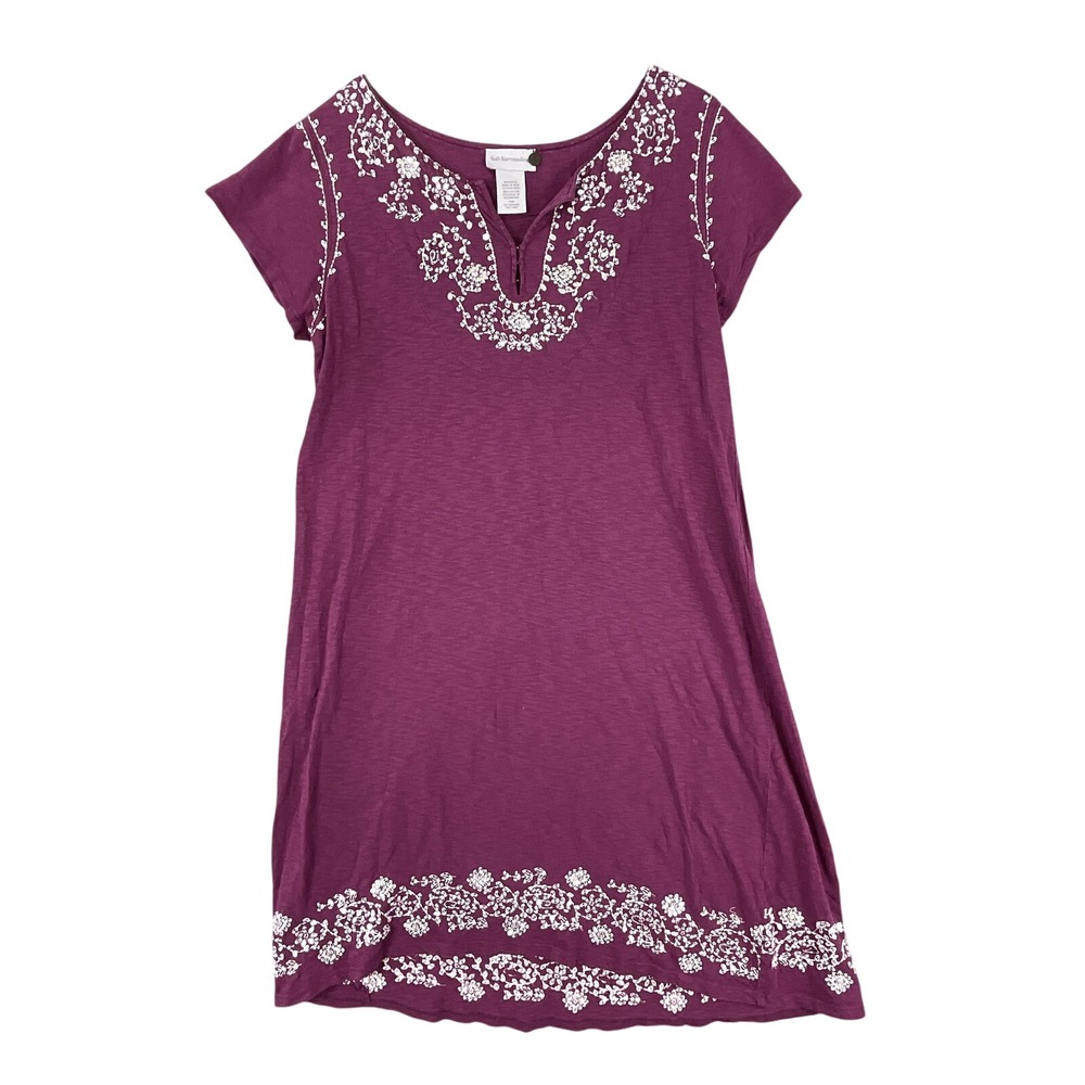 Soft Surroundings Dress Womens‎ PM Purple T-Shirt Dress Knee Length Embroidered